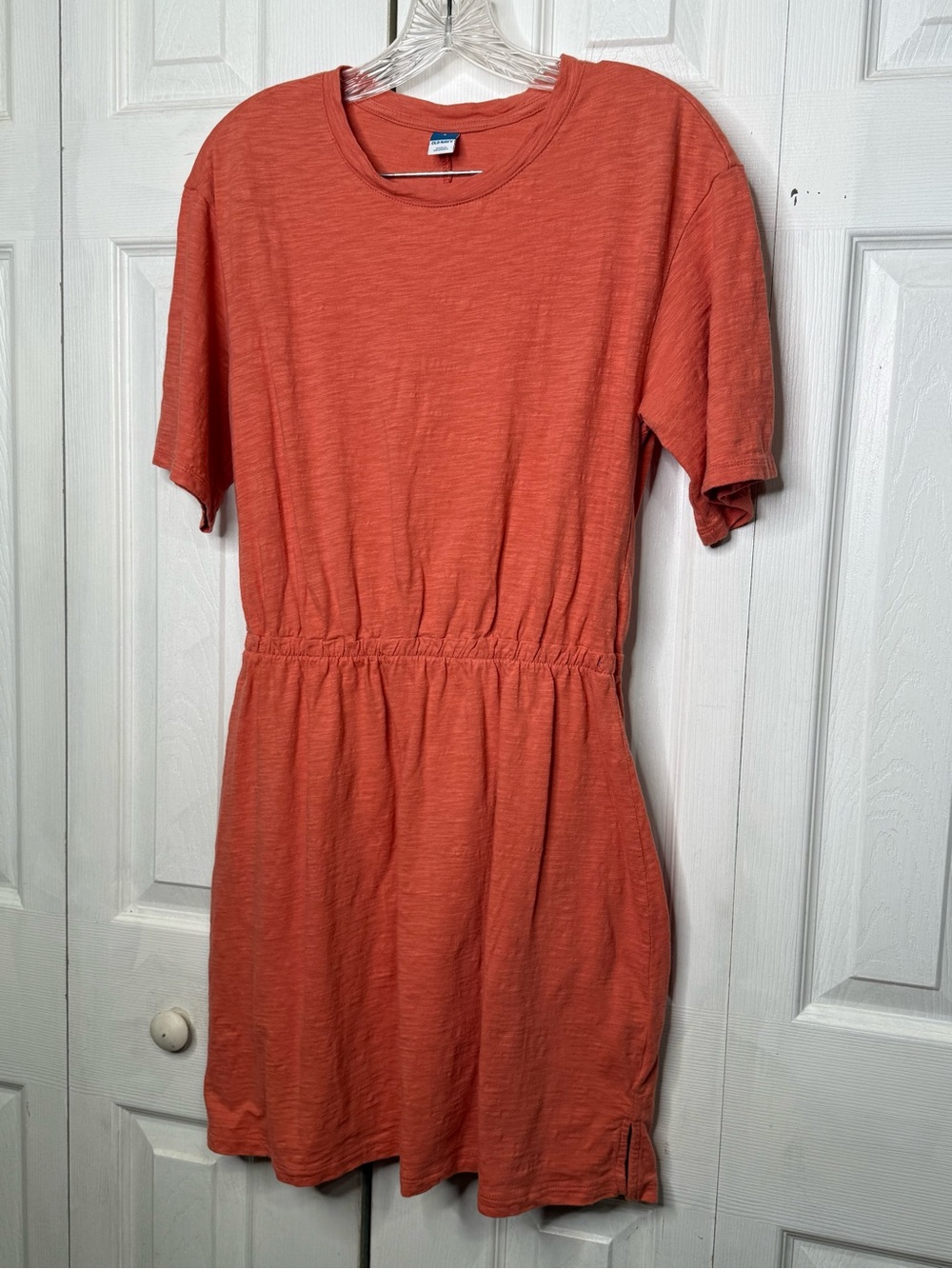 Old Navy Rust Orange SS Slub Knit Gathered-Waist Mini Dress, Size Small